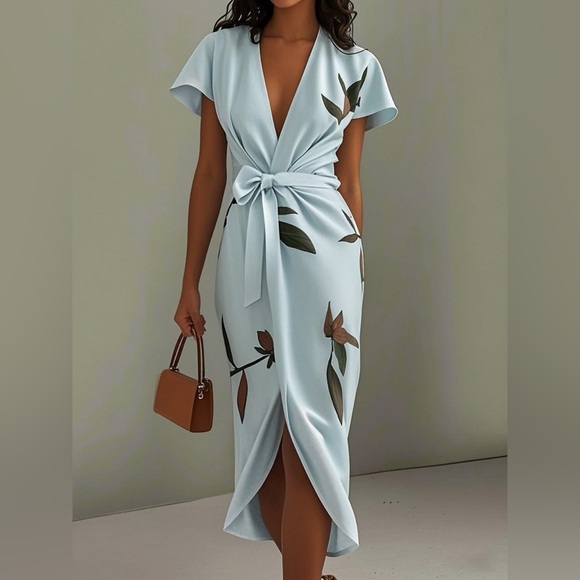 FEHAUTE White Floral Satin Wrap Midi Dress NWT - Size
US 12 - Picture 7 of 11